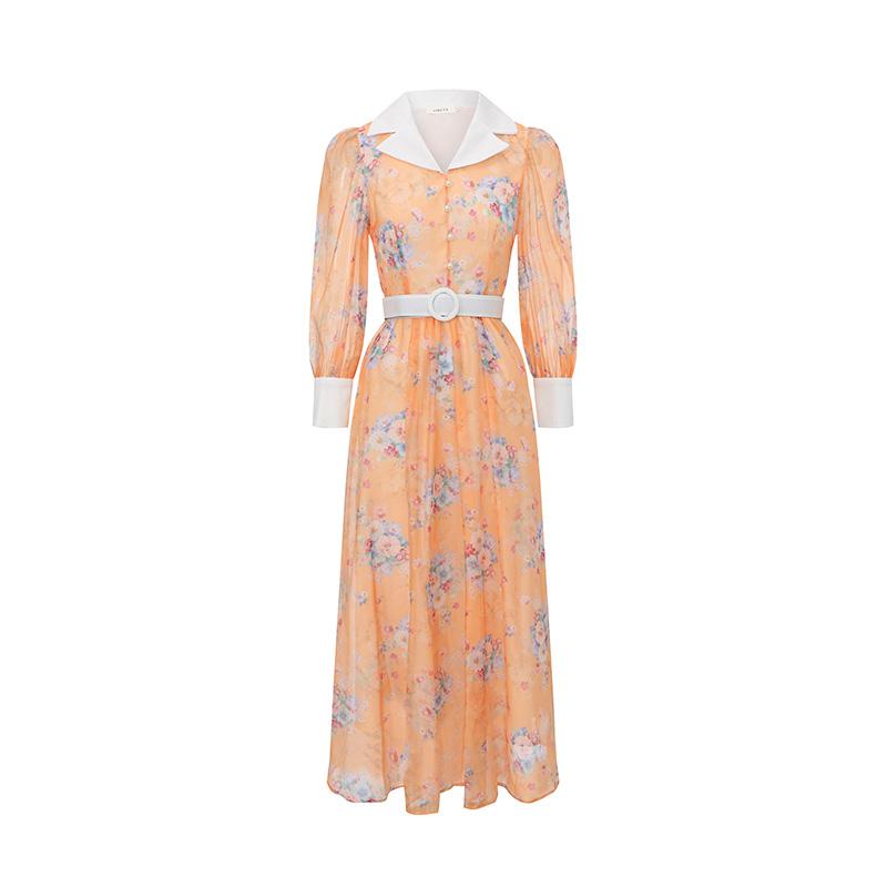 2026 Spring/Summer New Arrival Color-Blocked Oil Painting-Style Floral Print Retro Evening Dress for Women S жёлтый
