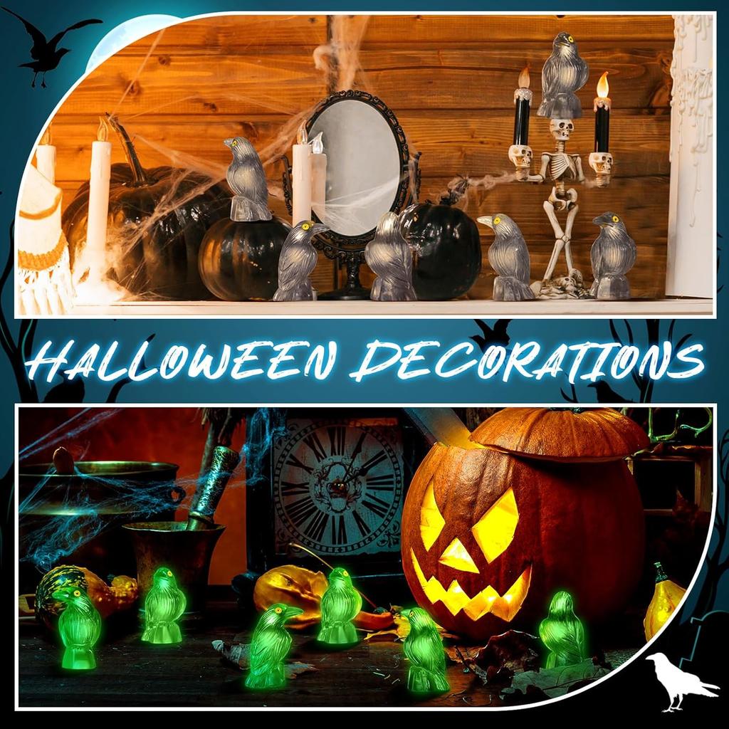 50 Pcs Mini Resin Halloween Figurines Luminous Miniature Crows Black Raven Resin Crows Figures For House Halloween Scene Decor