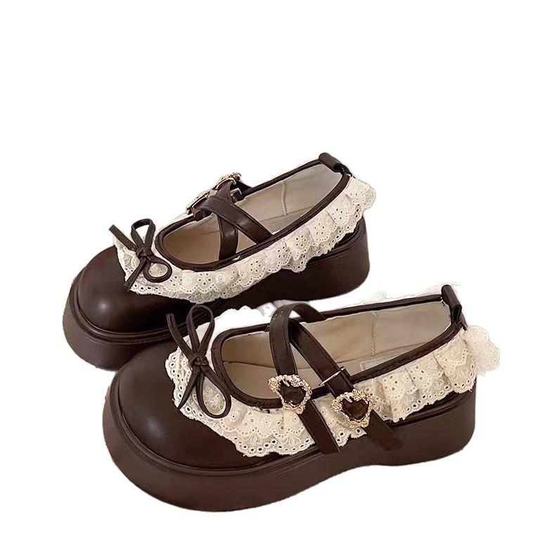 Sweet Bow Mary Jane Small Leather Shoes Women's Spring New Versatile Skirt Shallow Mouth Height Increase Single Shoes