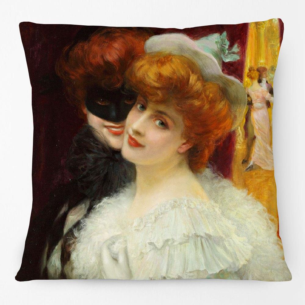 Vintage European Portraits Paintings Art Cushion Cover Beautiful Girl Woman Lady Pillow Case