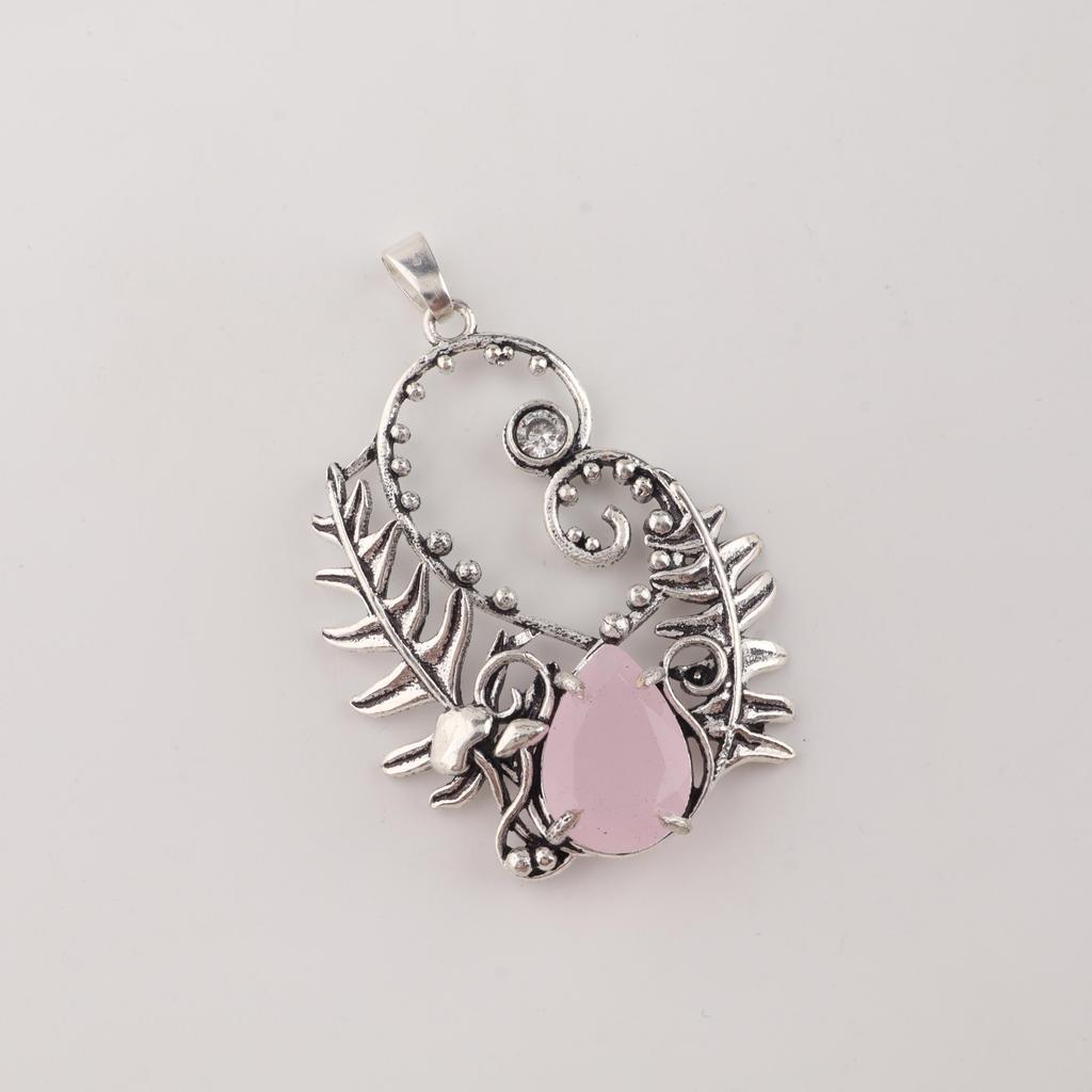 Natural Rose Chalcedony Gemstone 925 Sterling Silver Women Jewelry Partywear Pendant 1.8" CP-42-19