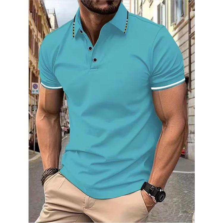 Treasure T-shirts Heren nieuw Poloshirt T-shirt zomer heren korte mouw intercolor revers M lichtblauwe kleur