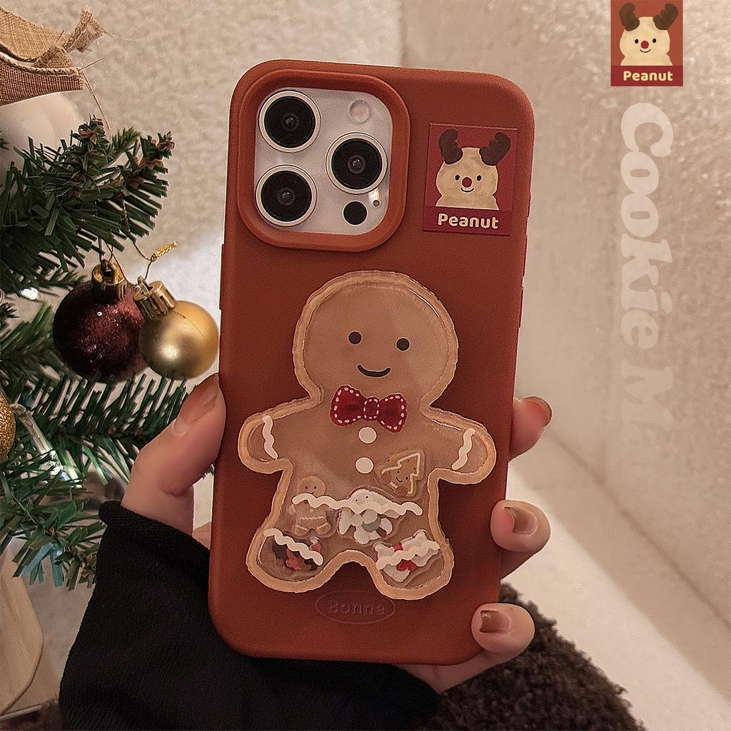 Gingerbread Man Shaking Stand Iphone17 Mobile Phone Case Apple 15promax Christmas Cartoon 14 Suitable for 13 Soft