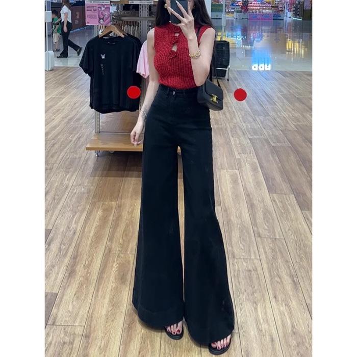 Weiße High-Waist Schlagjeans mit weitem Bein für Damen - Schlankmachender Herbst 2024 Stil