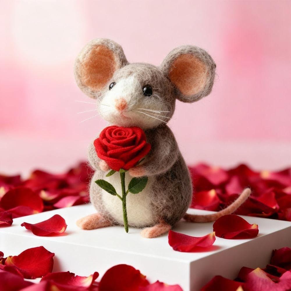 Craft Needle Felting Supply Needle Felted Mouse Cute Mouse Figurine Gifts Felt Mice Ornaments Handmade Mouse Animal Figurine