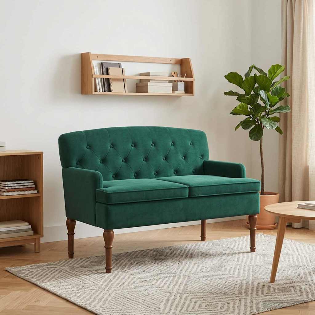 Loveseat with Button Tufting Dark Green 111 x 65 x 79 cm Velvet