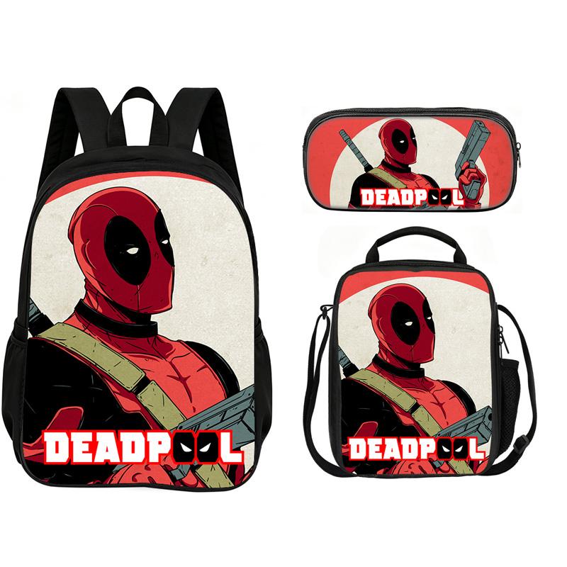 Deadpool  School 3Pcs Set Backpack+lunch Box+Pencil Case Fashion Schoolbag Backpack Trend Kids Gift Practical Multifunctional