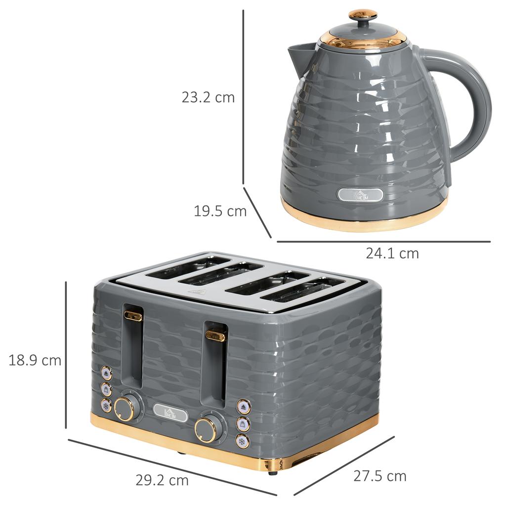 Kettle and Toaster Sets, 3000W 1.7L Rapid Boil Kettle & 4 Slice Toaster with 7 Browning Controls, Defrost, Reheat and Crumb Tray, UK Otter thermostat