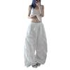 Womens White Loose Fit Cargo Pants Thin Quick Dry Nylon Streetwear Joggers Jazz Dance