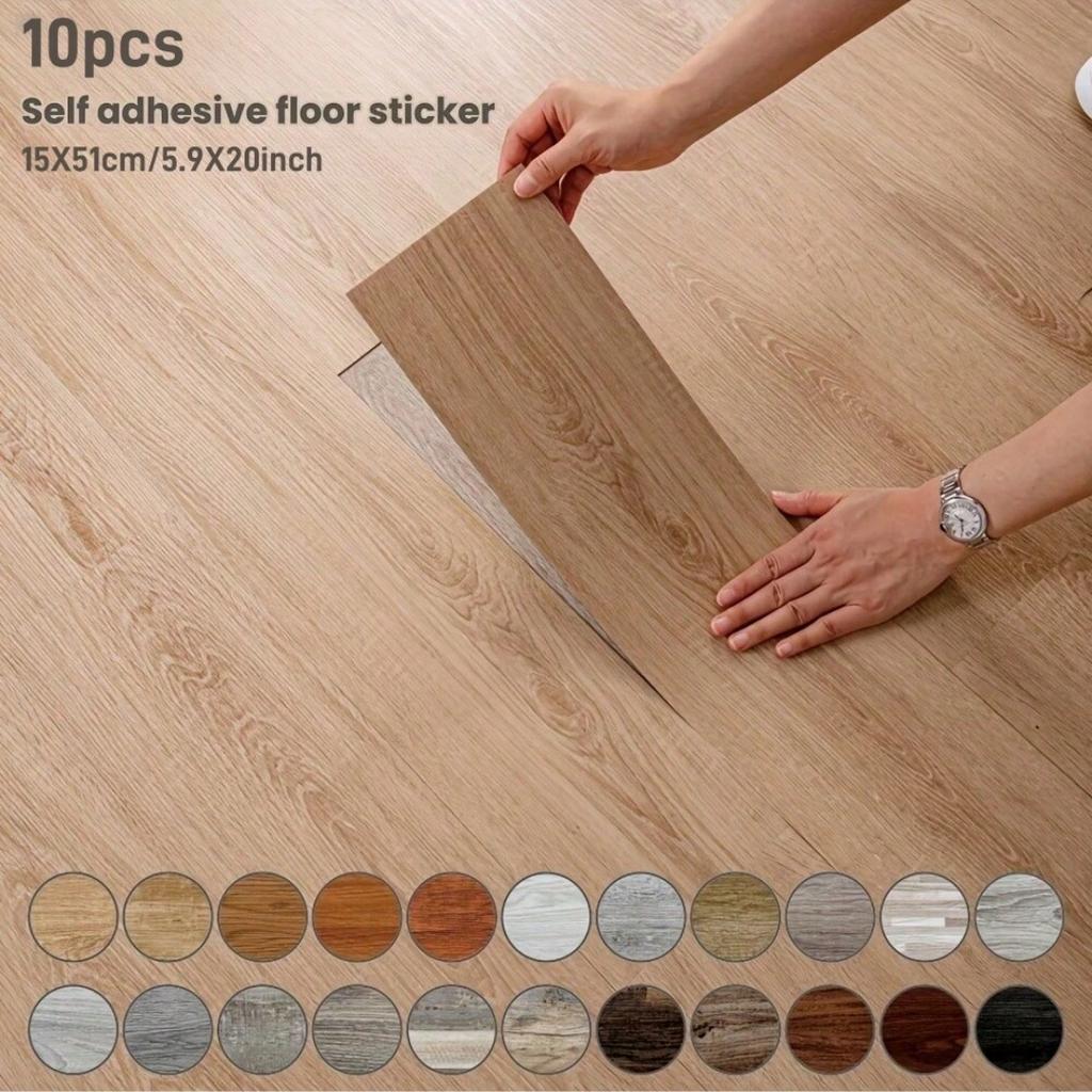 10 Stück 51x15cm Holzmaserung Selbstklebende Bodenaufkleber Feuchtigkeitsbeständig Wasserdicht Wandaufkleber Tapete für Schlafzimmer