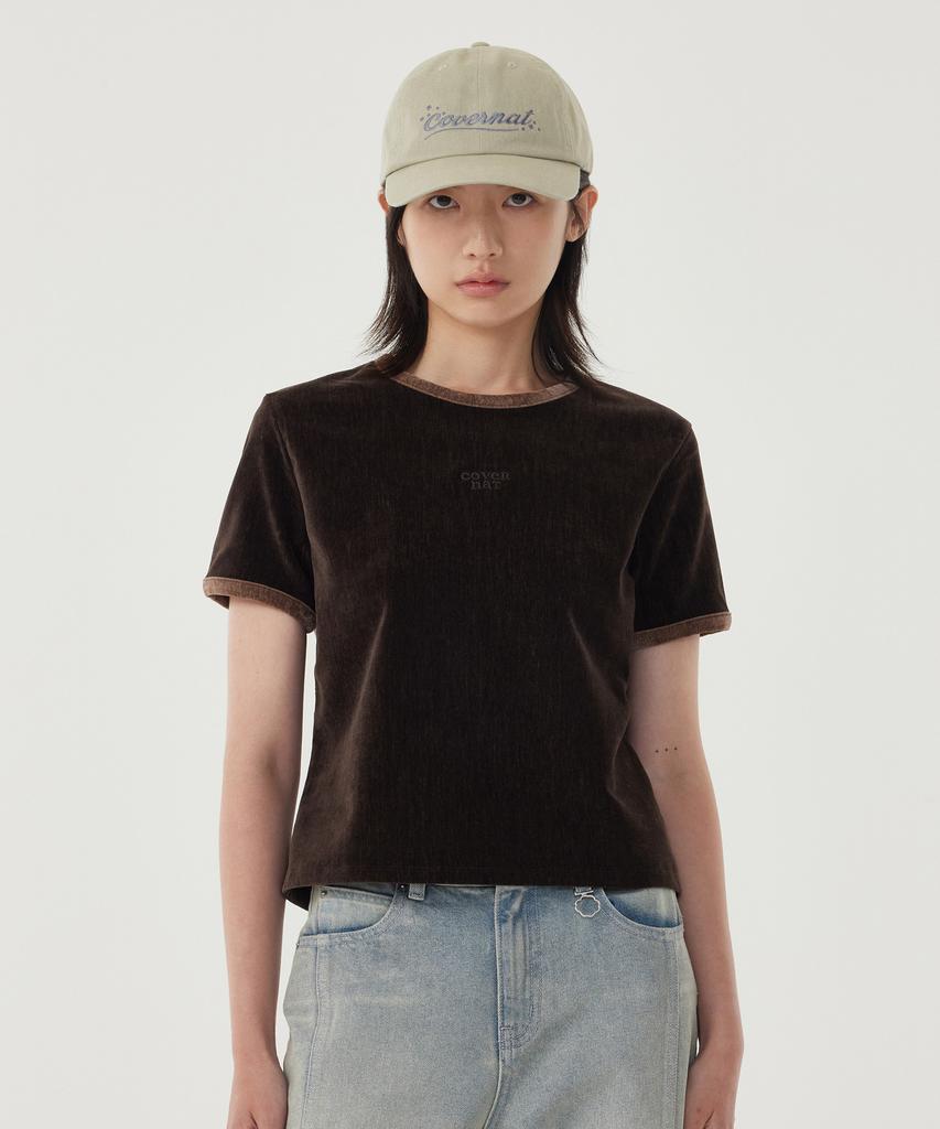 COVERNAT WOMAN Velour Short Sleeve Tee Chocolate