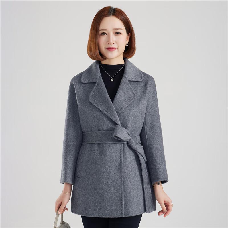 FengXun Women's Double-Faced Wool Blend Mid-Length Coat