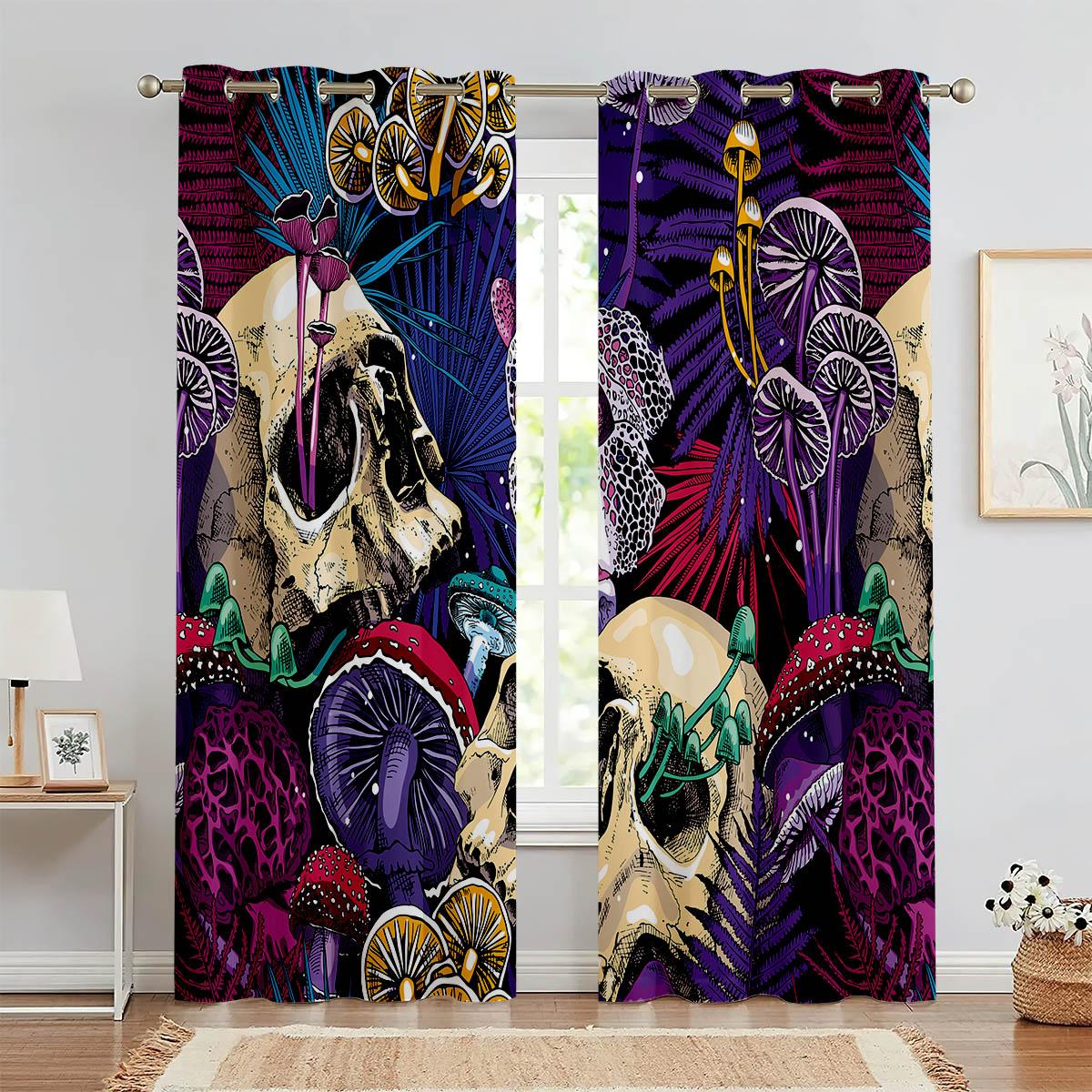 

Цветочный узор Стиль Череп Розы 3D Узор Печать Оконные Шторы Готический Стиль Винтажные Оконные Шторы Спальня Гостиная Окно Кабинета W50xH140(CM)x2PCS&Grommet Top