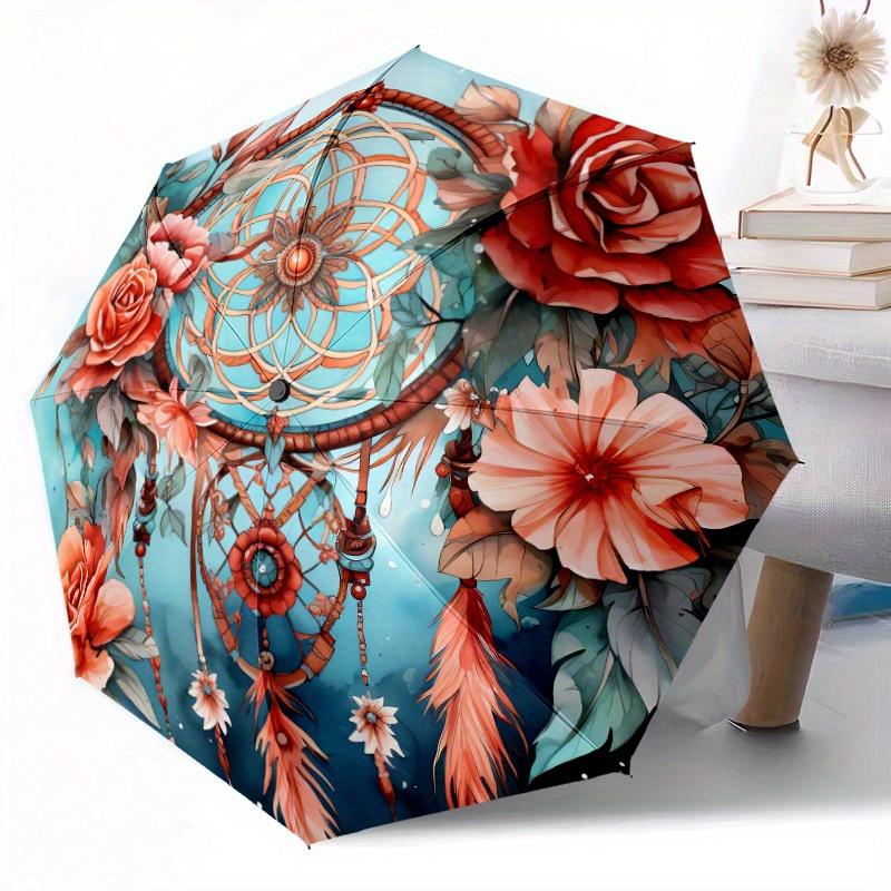 One Stylish Automatic Folding Umbrella Featuring a Design, Equipped with a Black Rubber Handle And an 8-Bone Structure, Perfec