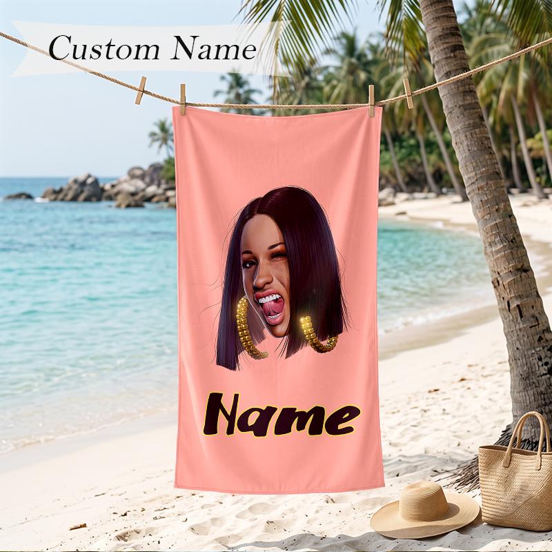 CARDI B Custom Name Printed Beach Towel Personalized Soft Towel For Swimming Beach Travel