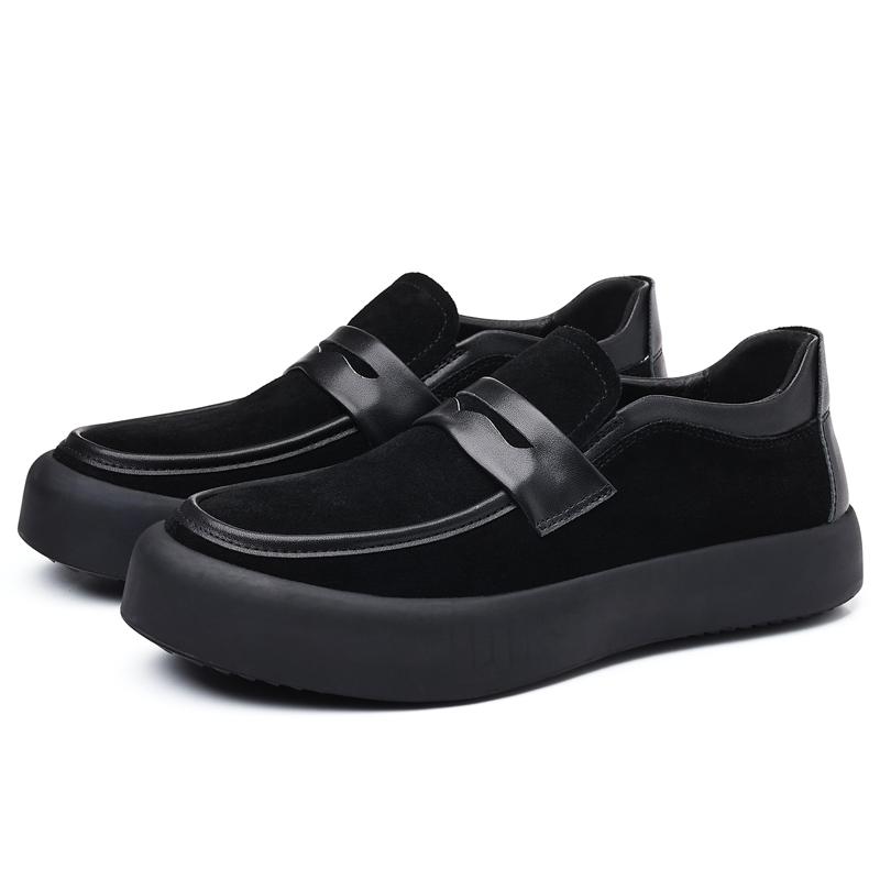 men's fashion cow suede leather shoes slip on lazy shoe black trend platform loafers wedding party dress band designer footwear