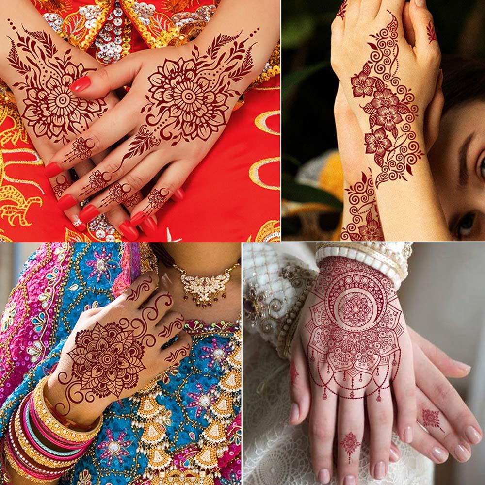 Red Mehndi Stickers Henna Tattoo Stickers Fake Tattoo for Women Body Art Sticker  Finger Hand