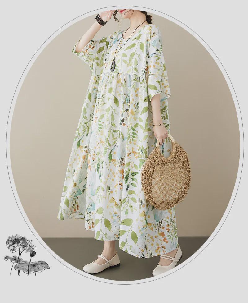 2023 Summer Pastoral Flowy Fairy Plus Size Women's Short Sleeve Dress