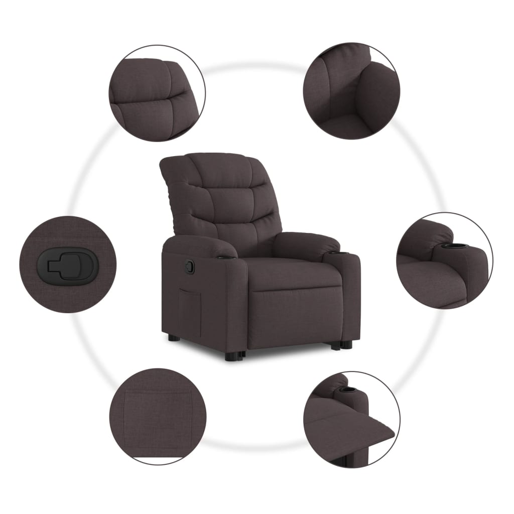 Recliner Chair with Lift Assist Dark Brown Fabric