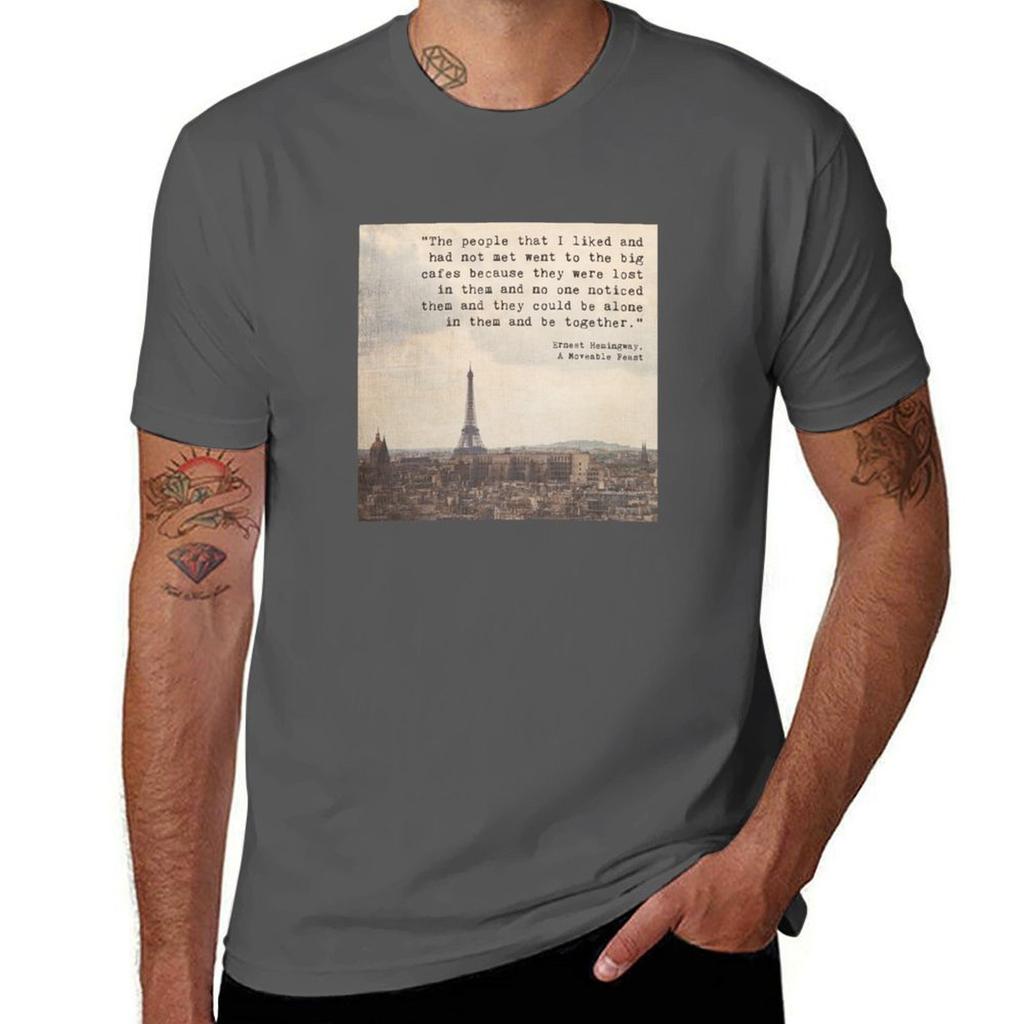 Hemingway In Paris Tshirt Trendy Print Short Sleeve Tshirt