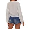 Fashion Casual Summer Women Beach Shirt Solid Color V Neck Solid Color Simple Crop Tops Elegant Ladies Tie Up Cardigans Streetwear Blouse Clothing