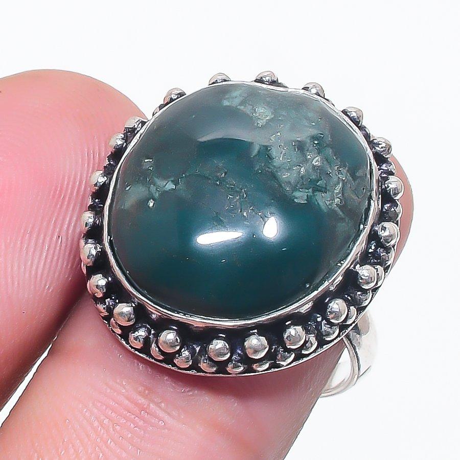 

Natural Indian Moss Agate Gemstone 925 Sterling Silver Jewelry Ring Size 6 o2r36