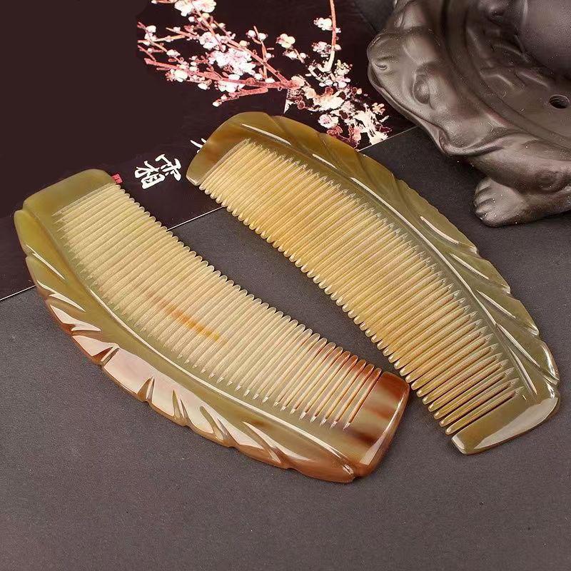 

Расческа с широкими зубьями из рога, массаж головы Meridian, настоящая полукруглая расческа с цветочным узором