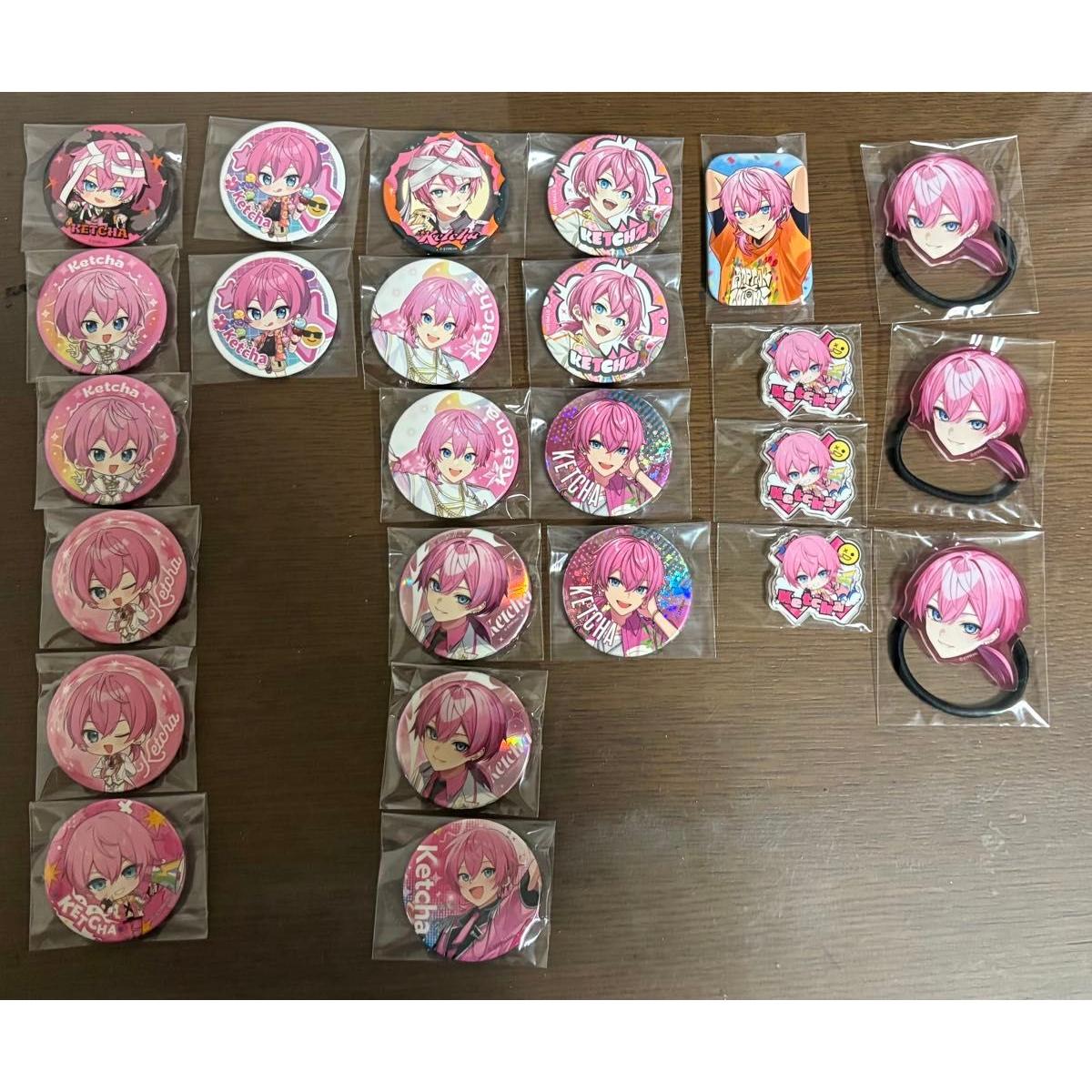 Used AMPTAKCOLORS Kechakun Can Badge Hair Tie Bulk Sale Set Pink Hair Character