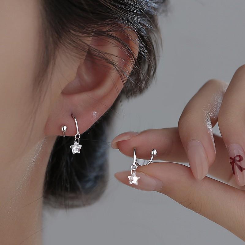 

Серьги с серебряным покрытием S925, маленькие ушные косточки, гвозди, новый крутой тренд, серьги с пружинными винтами и пятиконечной звездой, серьги с бриллиантовой звездой