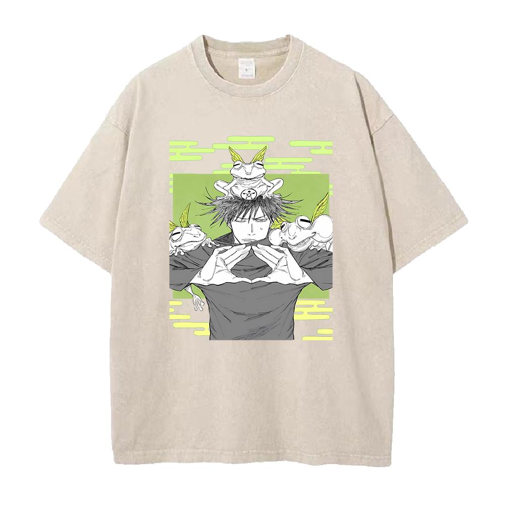 Jujutsu Kaisen Anime T-Shirt Fushiguro Megumi Lustiges bedrucktes T-Shirt Herren Vintage gewaschene T-Shirts Harajuku Männlich Lässiges Baumwoll-T-Shirt