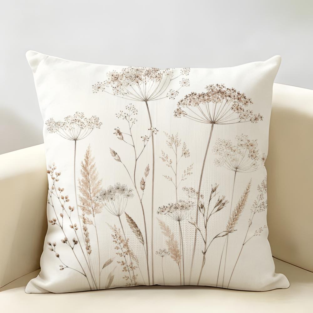 Boho Neutral Pressed Wildflower Cushion Cover Natural Linen Fabric Double-Sided Printing Breathable Perfect For Home Decor