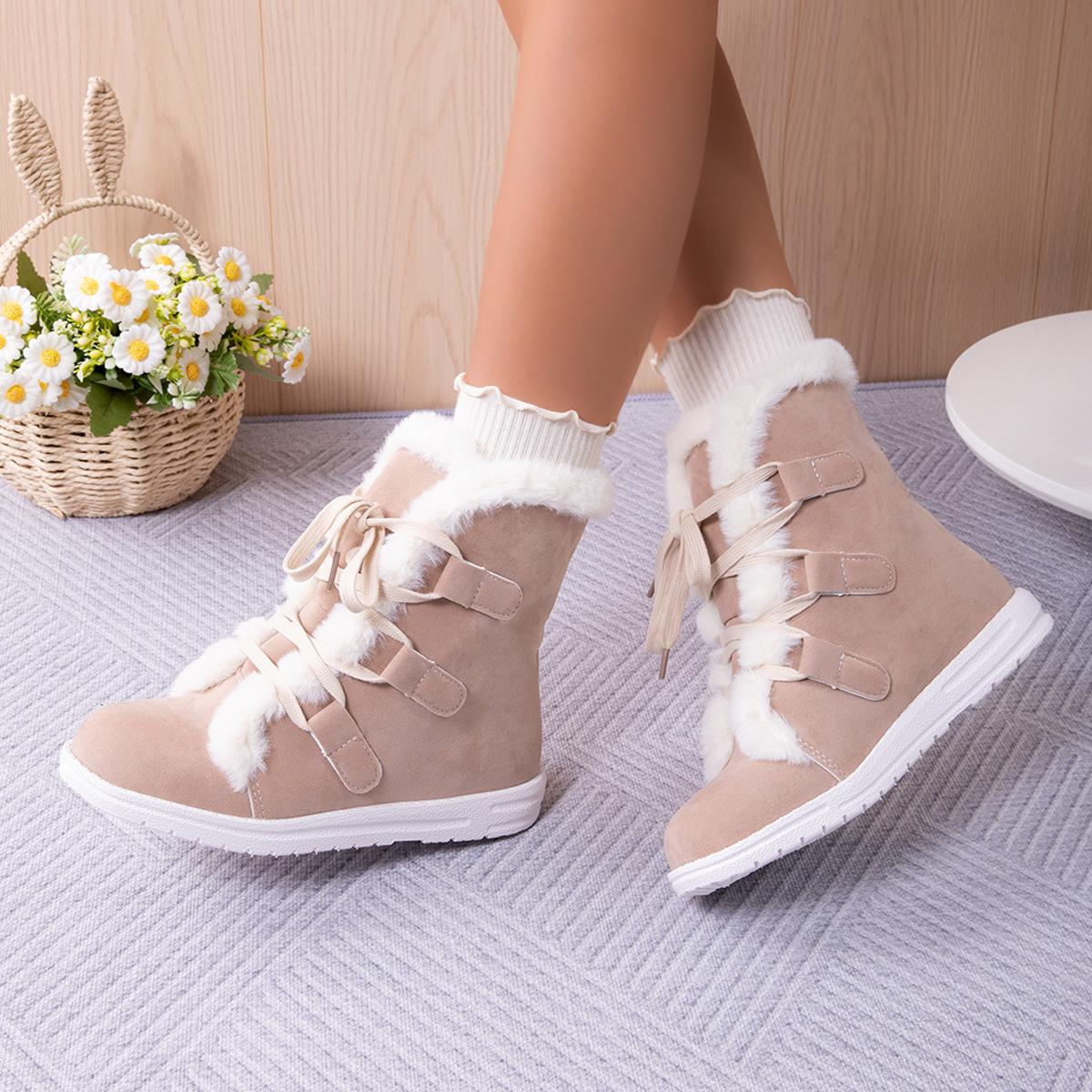 

European and American winter new thick-soled velvet thickened snow boots for women s foreign trade large-size warm wool short boots cotton shoes fo 43 темно-коричневого кольору