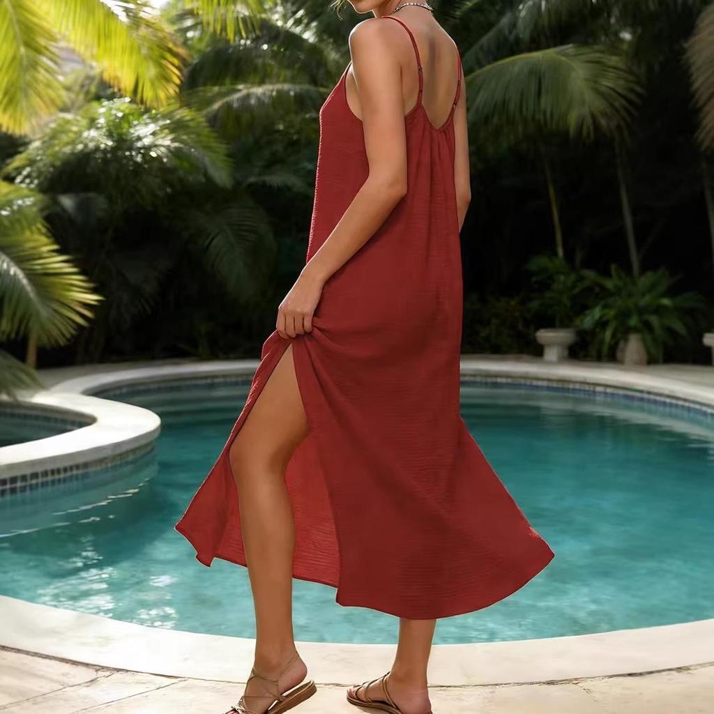 2026 Cross-Border European & American Women's Casual Spaghetti Strap Split Maxi Dress