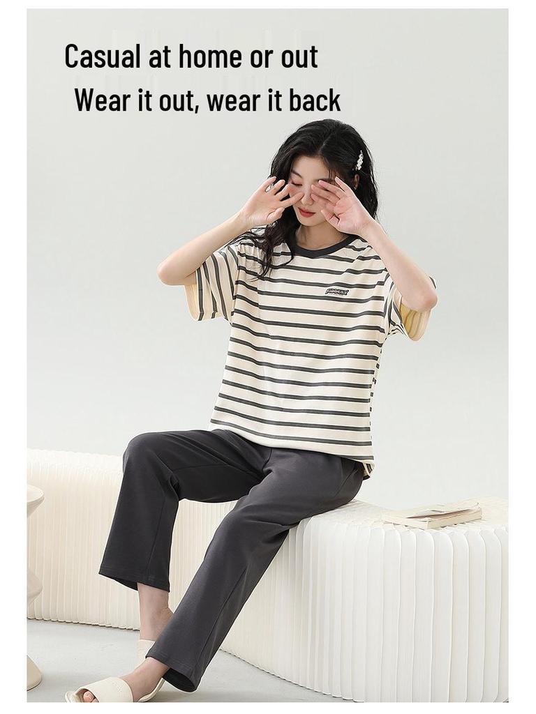 Damski kreskówkowy komplet piżamy z krótkim rękawem i wkładkami na biust - Letni bawełniany długi komplet domowy 2025