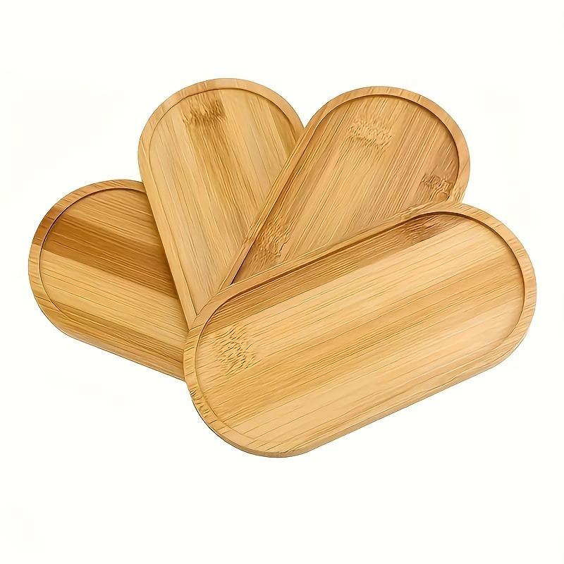 Bamboo Serving Tray, Round Tea Tray for Bathroom Counter, Wooden Vanity Organizer for Decor, Coffee Snack Candle Display