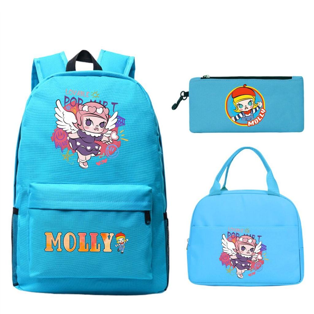 Cute Molly Cartoon Peripheral Casual Backpack Printing Trend Primary and Secondary School Schoolbag Three-piece Set