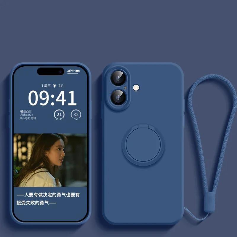 

Жидкий силиконовый чехол для телефона с ощущением кожи для IPhone 17 16 15 14 Plus 13 12 Pro Max, ударопрочный, мягкий, автомобильный чехол с ремешком-держателем iPhone 12
