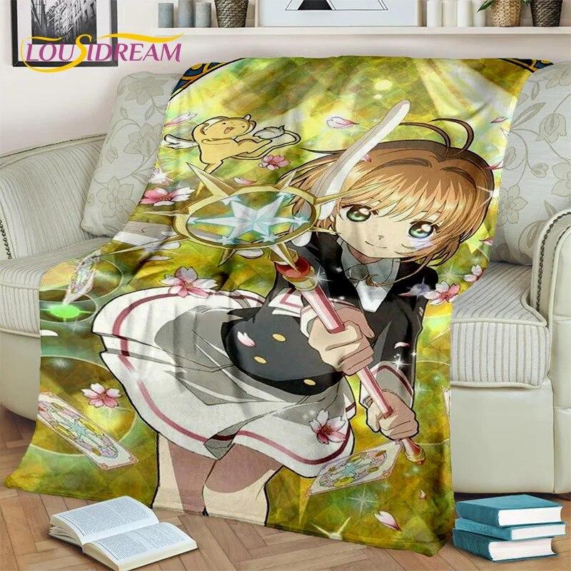 3D Cartoon Captor Anime Cute Card Sakura Blanket,Soft Throw Blanket for Home Bedroom Bed Sofa Picnic Office Cover Blanket Kids