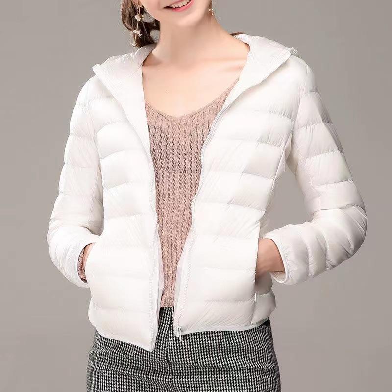 Mujer Otoño Invierno Abrigo Acolchado Con Capucha Grueso Manga Larga Cálido Color Sólido Suave Slim Fit Cierre De Cremallera Bolsillos Cardigan Señora Algodón Abrigo Chaqueta