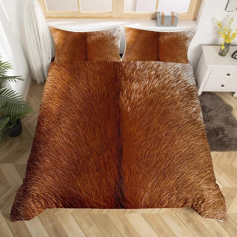 Funda nórdica tamaño king con estampado de animales de granja, de microfibra y piel de vaca. Juego de ropa de cama estilo western con estampado de piel de vaca para niños y niñas.