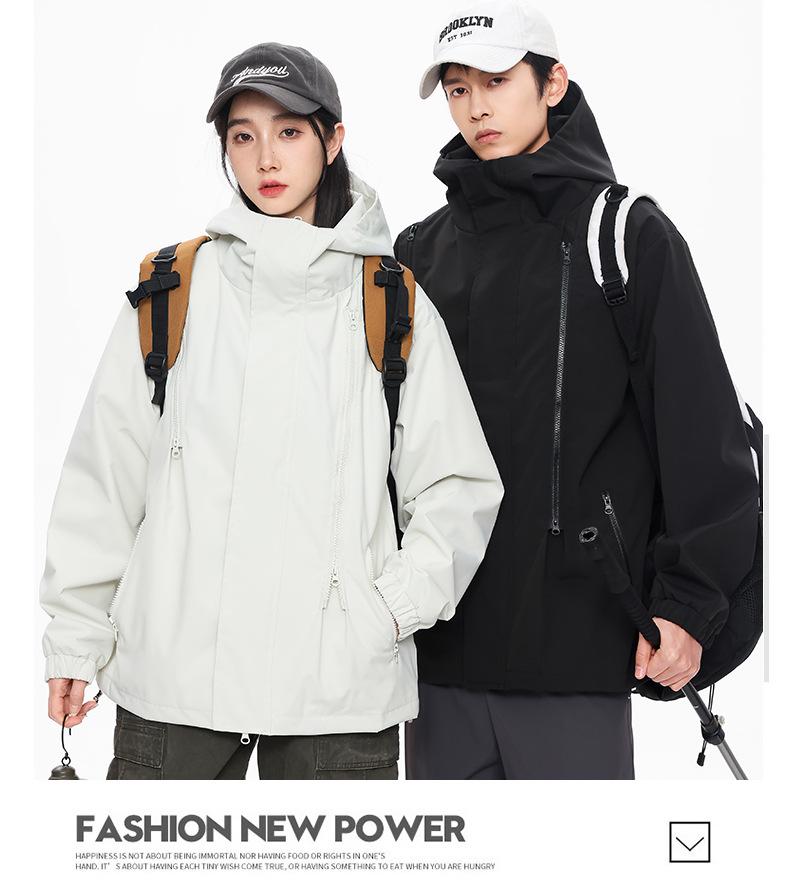 Casual Outdoor Hooded Windbreaker for Couples: Stylish, Three-Proof, Teen Mountaineering Jacket