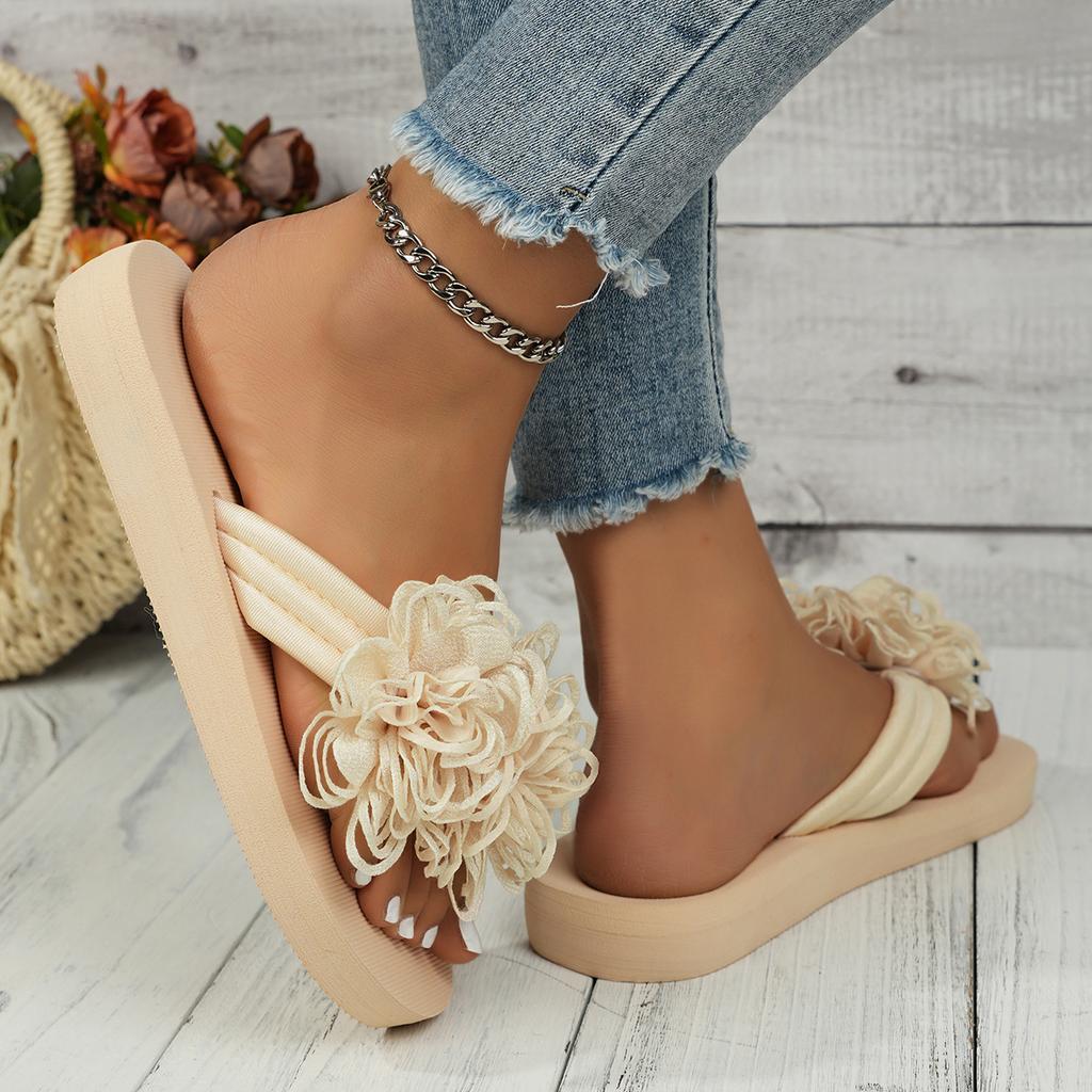 Fashion Fashionable Summer Women's Beach Slippers High Heel Thick Sole Non-Slip Floral PVC Outdoor Slip-On Casual Slippers Waterproof