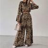 Spring New Leopard Print Women's 2 Piece Outfit Casual Loose Long Sleeve Top + Long Pants Set European American Style For Ladies