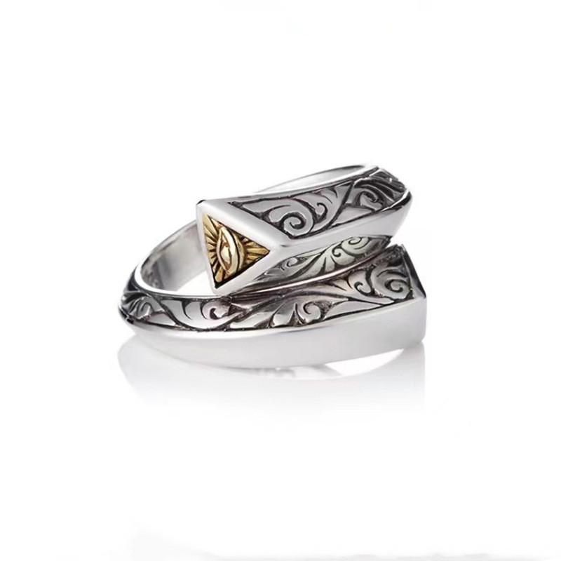 Adjustable Open Ring Men Women Geometric Eye Design Sterling Plated Zircon Statement Jewelry Adjustable Open Band
