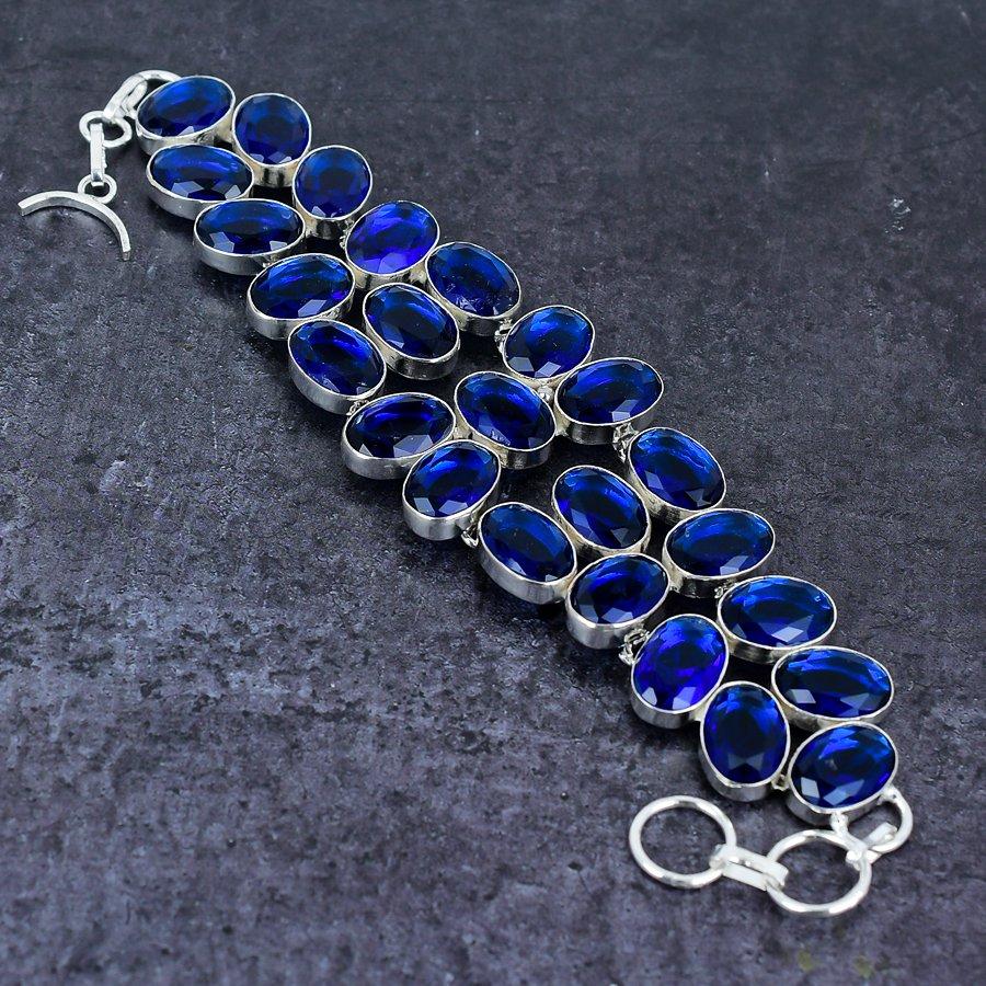London Blue Topaz Gemstone 925 Sterling Silver Bracelet 7-8"