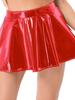 Womens Wet Look Patent Leather Set Wire-free Bra Top with Zipper Flared Skirt for Lingerie Night Club