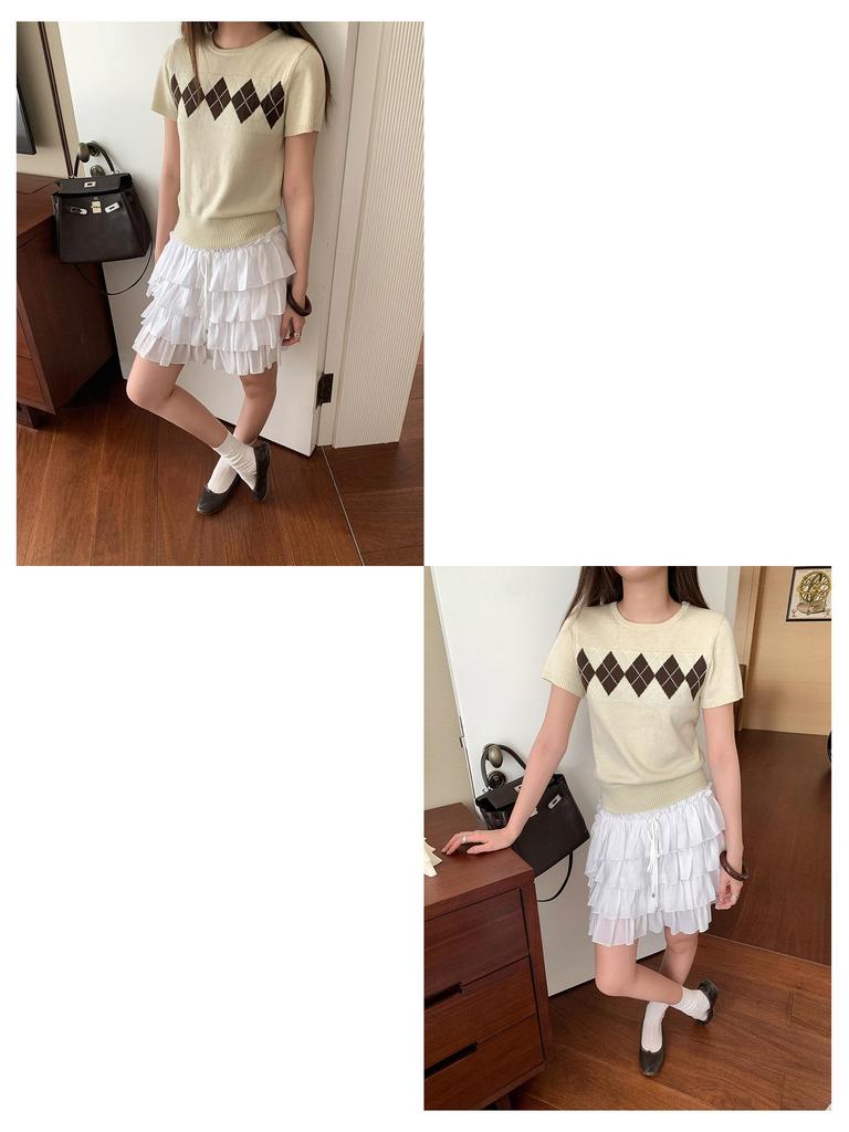 Qiumeng DT ETOLIE Korean Style White Women's Elastic Waist Puffy Casual Short Skirt