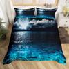 Deep Ocean Duvet CoverSeawater Bright Moon At Sea Starry Night Sky Galaxy Summer Hawaiian Holiday Comforter CoverBedding Set