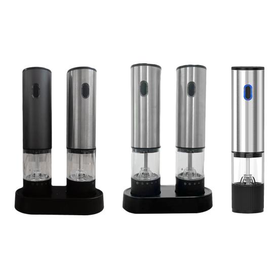 Elektrisches Salz- und Pfeffermühlen-Set mit LED-Licht, einstellbarer Mahlgrad, Salzmühle, wiederaufladbare Pfeffermühle für BBQ, Camping