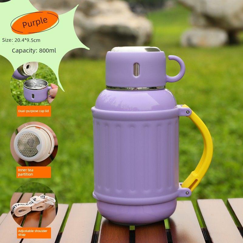 

Large-Capacity Thermos Cup, Good-Looking Portable Water Cup for Girls, 316 Stainless Steel Outdoor Travel Pot with Lid, 800ml Purple 800ml [Handle + Cup Rope]